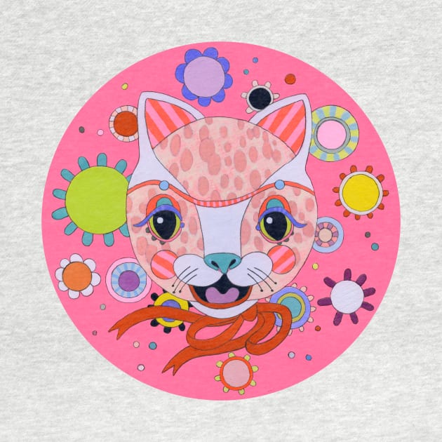 Pink Happy Cute Cat by jenniferdavisart